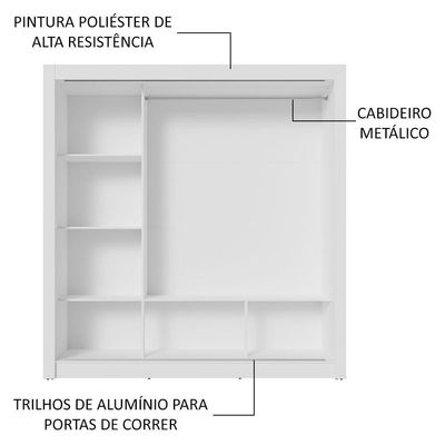 Guarda-roupa Casal 3 Portas Correr Branco/Cinza Nobre