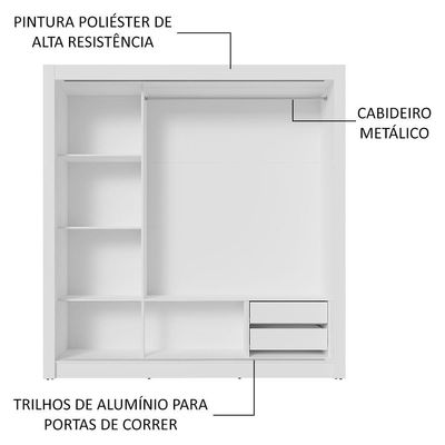 Guarda-roupa Casal 3 Portas Correr Espelho 2 Gavetas Branco