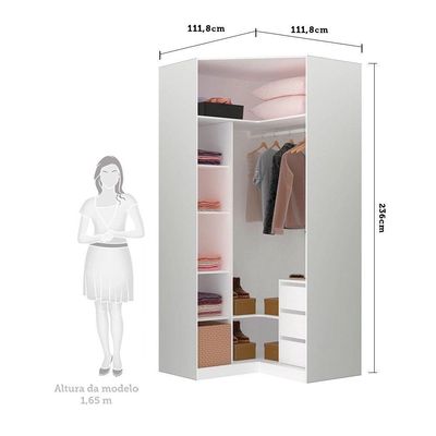 Guarda Roupa Modulado Canto Closet 2 Portas 7 Prateleiras 111,9cm Prime Luciane Móveis