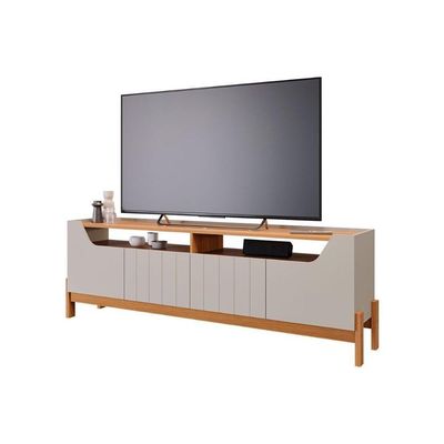 Rack Bancada Para Tv Até 70 Pol Moema Ripado Com 4 Portas 185cm Off White-cinamomo - Permóbili