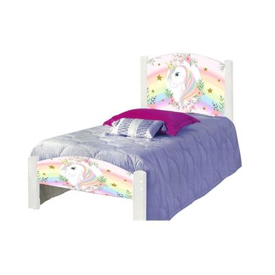 Cama Infantil Solteiro Adesivada Unicónio Branco