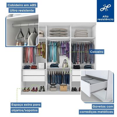 Guarda Roupa Casal 3 Portas De Correr 4 Gavetas Cronos Minastex