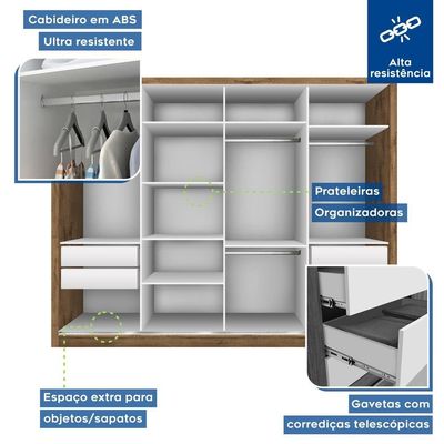 Guarda Roupa Casal 4 Portas 4 Gavetas Milano Minastex