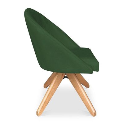 Poltrona Cadeira Giratória Bela Suede Verde Base De Madeira - Pallazio