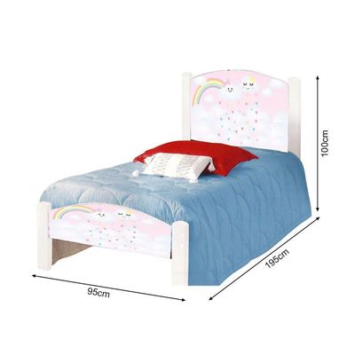 Cama Solteiro Infantil Nuvem Rosa Adesivada+Colchão Branco