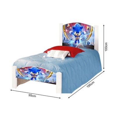 Cama Solteiro Infantil Sonic Adesivada Com Colchão Branco