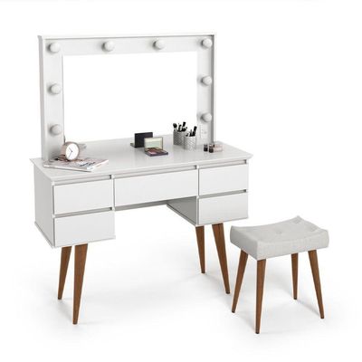 Penteadeira Camarim Com Espelho E Banqueta Strass Branco