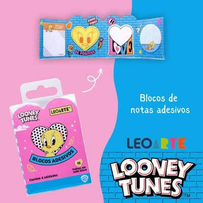 Bloco Adesivo Looney Tunes 4 Blocos Com 15 Folhas - Leoarte