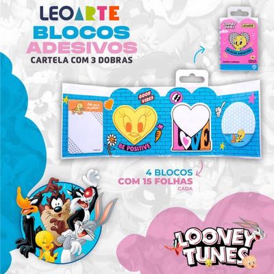 Bloco Adesivo Looney Tunes 4 Blocos Com 15 Folhas - Leoarte