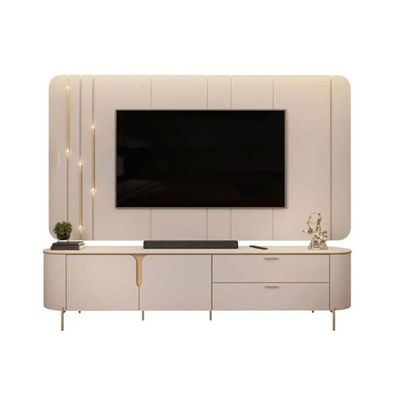 Rack Bancada c/Painel p/TV até 75 Polegadas Celine 100% MDF Led 241x189cm Off White - DJ Móveis