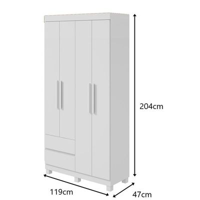Guarda-roupas Solteiro 4 Portas 2 Gavetas Sem Espelho Com Pés Zeus Branco
