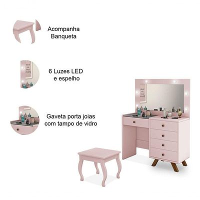 Penteadeira 5 Portas Com Banqueta Lótus Rosê