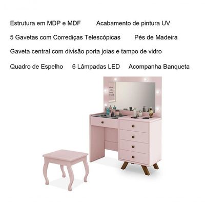 Penteadeira 5 Portas Com Banqueta Lótus Rosê