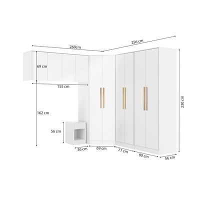 Quarto Modular Kappesberg Adapt Branco 6 Peças 260cm X 256cm