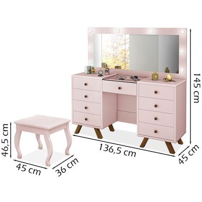 Kit Penteadeira Com Banqueta Em Mdf Rose