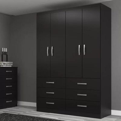 Guarda Roupa Casal Treviso 4 Portas 6 Gavetas - Black Black