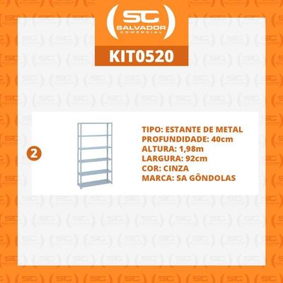 Kit - 2 Estantes Leve De Metal Reforçada 40 Cm 6 Níveis 25kg Por Bandeja - Sa Gôndolas
