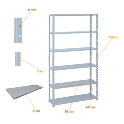Kit - 2 Estantes Leve De Metal Reforçada 40 Cm 6 Níveis 25kg Por Bandeja - Sa Gôndolas