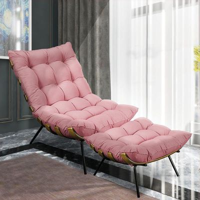 Kit Poltrona e Puff Costela Suede Rose Base Meta Drossi