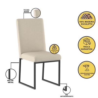 Kit 4 Cadeiras De Jantar Com Base De Ferro Preto – Balaqui Cor:bege Bege