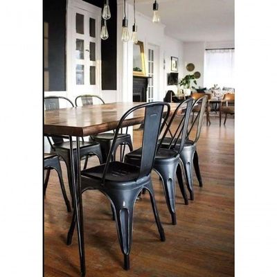 Kit Com 5 Cadeira Tolix Iron Design Aço Industrial Sala Cozinha Jantar Preto Brilhante