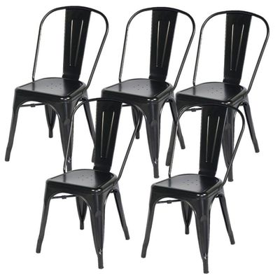 Kit Com 5 Cadeira Tolix Iron Design Aço Industrial Sala Cozinha Jantar Preto Brilhante