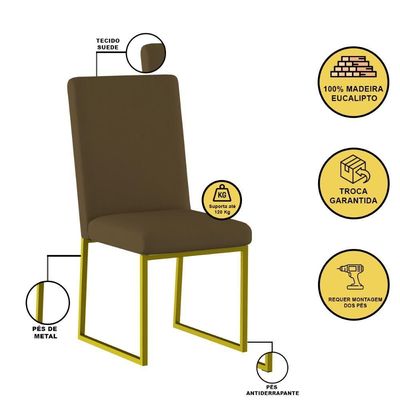 Kit 2 Cadeiras Estofadas Base De Ferro Para Mesa De Jantar Marrom