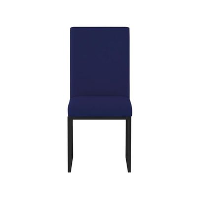 Kit 6 Cadeiras Estofadas Base De Ferro Preta Para Mesa Jantar Azul Marinho