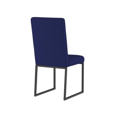 Kit 6 Cadeiras Estofadas Base De Ferro Preta Para Mesa Jantar Azul Marinho