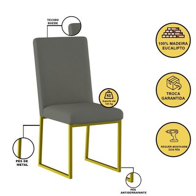 Kit 6 Cadeiras Estofadas Base De Ferro Para Mesa De Jantar Cinza