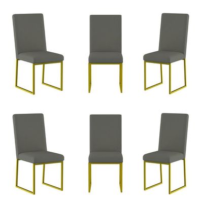 Kit 6 Cadeiras Estofadas Base De Ferro Para Mesa De Jantar Cinza