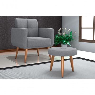 Kit Poltrona Decorativa Sala + Puff Havana Matrix Cinza