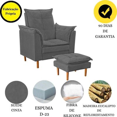 Poltrona De Amamentação Com Puff Quarto De Bebê Bia Suede Cor:cinza