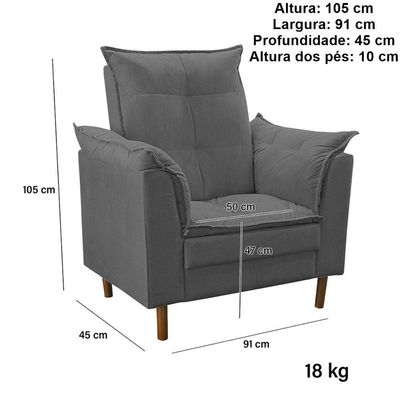 Poltrona De Amamentação Com Puff Quarto De Bebê Bia Suede Cor:cinza