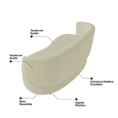 Kit Poltrona E Namoradeira Aisha Orgânica Suede Bege Claro - Desk Design