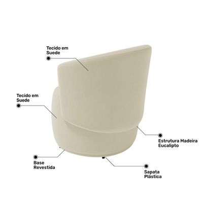 Kit Poltrona E Namoradeira Aisha Orgânica Suede Bege Claro - Desk Design