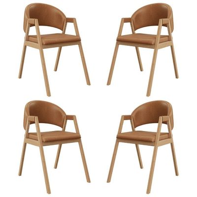 Kit 4 Cadeiras Para Mesa De Jantar Moderna Courino Balaqui Marrom Claro