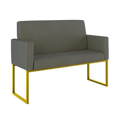 Kit 2 Poltronas + Namoradeira Lugares Recepção Base Dourada Cinza