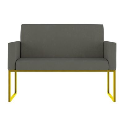 Kit 2 Poltronas + Namoradeira Lugares Recepção Base Dourada Cinza