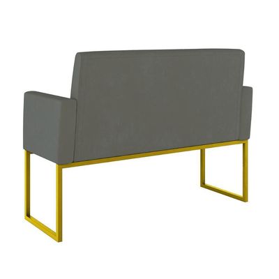 Kit 2 Poltronas + Namoradeira Lugares Recepção Base Dourada Cinza