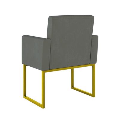 Kit 2 Poltronas + Namoradeira Lugares Recepção Base Dourada Cinza