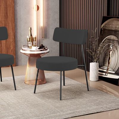 Kit 02 Poltronas Decorativas Para Sala De Estar Base Fixa Londres L02 Suede Preto - Lyam