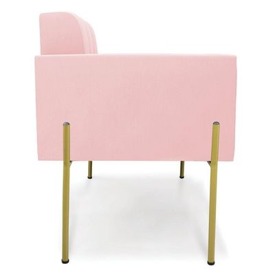 Poltrona Pé De Ferro Dourado Para Sala Elisa Suede D03 - D'rossi Cor Rosa Bebê