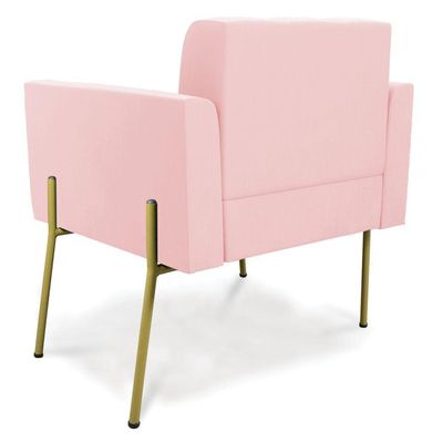 Poltrona Pé De Ferro Dourado Para Sala Elisa Suede D03 - D'rossi Cor Rosa Bebê