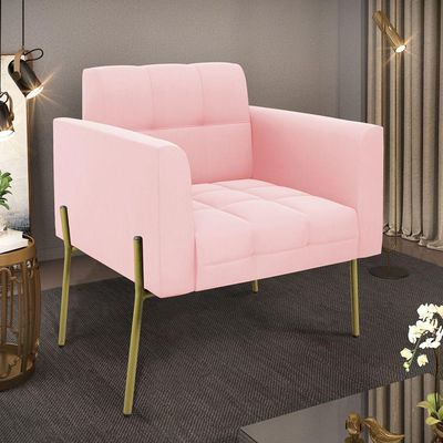 Poltrona Pé De Ferro Dourado Para Sala Elisa Suede D03 - D'rossi Cor Rosa Bebê