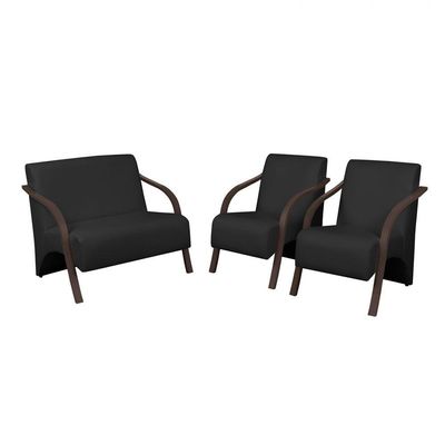 Conjunto Poltronas Vênus Braços Madeira Dsalla Courino Preto