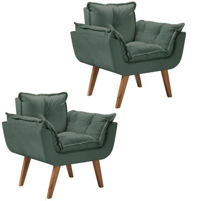 Kit 2 Poltronas Opalla Pés Palito 1 Lugar Verde