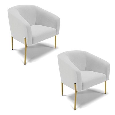 Poltrona Pé De Ferro Dourado Kit 2 Stella Linho Cinza A05 D03 - D'rossi