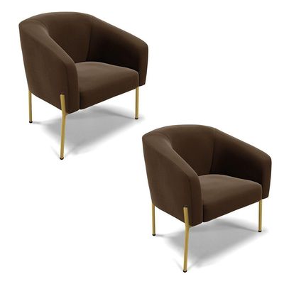 Poltrona Pé De Ferro Dourado Kit 2 Stella Suede D03 - D'rossi Cor Marrom