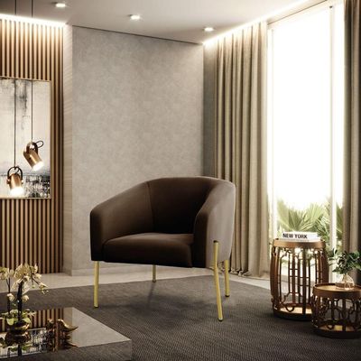 Poltrona Pé De Ferro Dourado Kit 2 Stella Suede D03 - D'rossi Cor Marrom